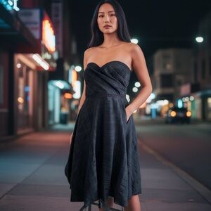 Nylon by Dex Black Gingham Strapless Skater Dress NWOT